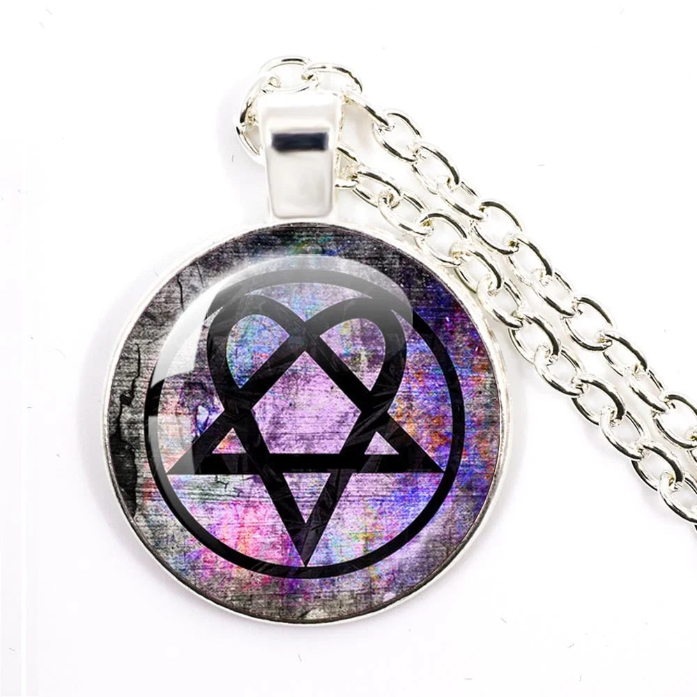 Hip Hop Rock Music Band Him Heartagram Glass Cabochon Pendant Star Heart Patten Necklace Chain Charm Necklace Jewelry Gift