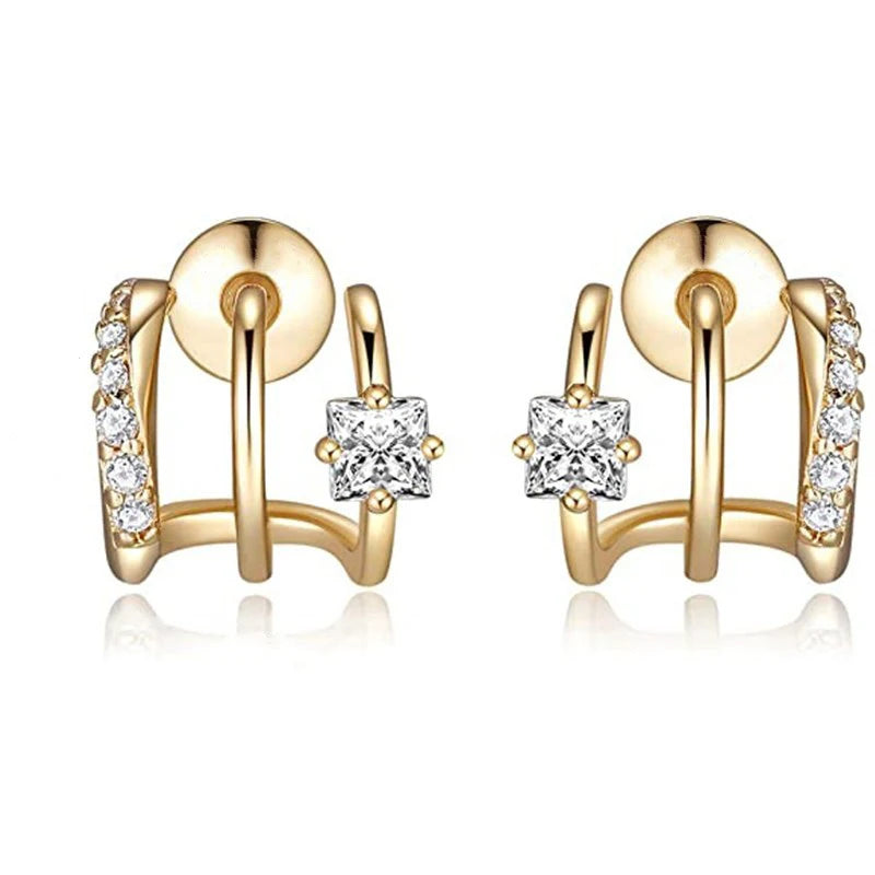 Huitan Newest Claw Design Stud Earrings Women Paved Princess Square Cubic Zirconia Fa alternate view