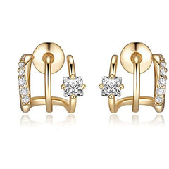 Huitan Newest Claw Design Stud Earrings Women Paved Princess Square Cubic Zirconia Fa alternate view