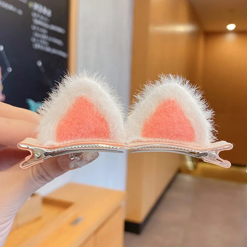 2Pcs/Set Cute Rabbit Ears Hair Clips for Baby Girls Handmade Kawaii Hairpins Barrettes Headwear Hair Styling Accessories for Kid