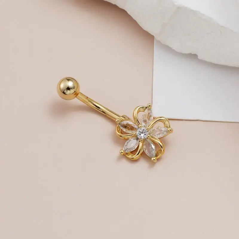 Sparkling Dangle Stainless Steel Belly Button Ring Elegant Navel Piercing Jewelry for close-up view
