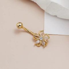 Sparkling Dangle Stainless Steel Belly Button Ring Elegant Navel Piercing Jewelry for close-up view