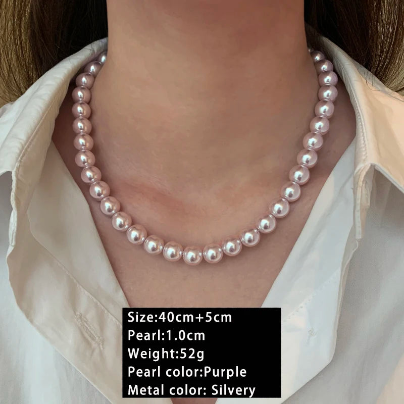 Rose Purple Pearl Bead Choker Necklace | Elegant Korean Jewelry for Women detail view