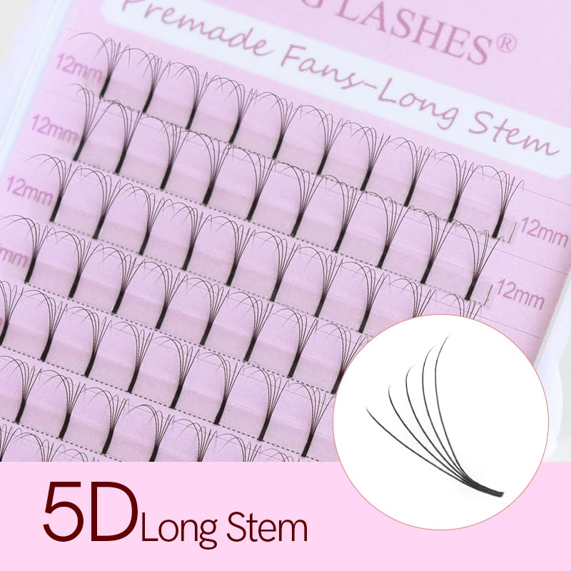 Song Lashes Long Stem Premade Fans | Pure Darker Black Eyelash Extensions detail view
