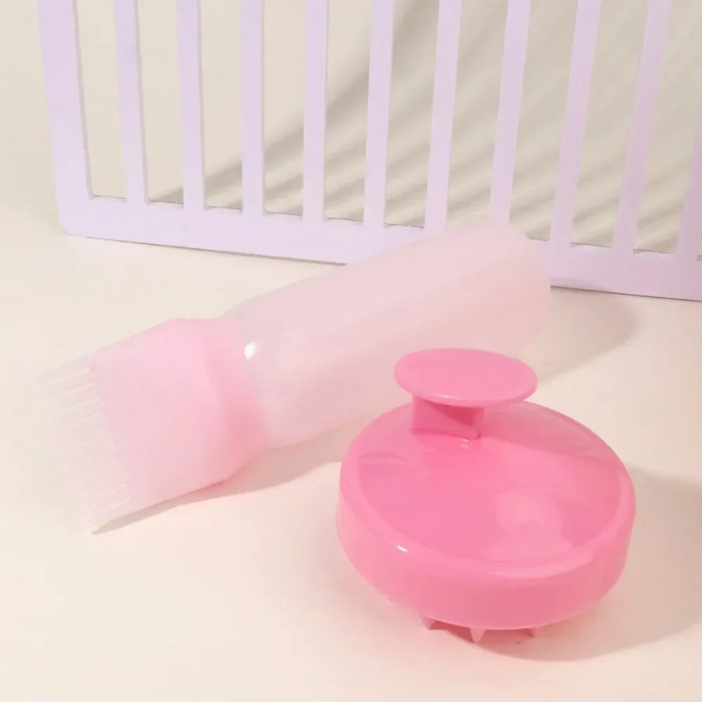 Silicone Shampoo Brush Head Scalp Massage Comb Hair Dye Tint Oil Applicator Bottle wi lifestyle view
