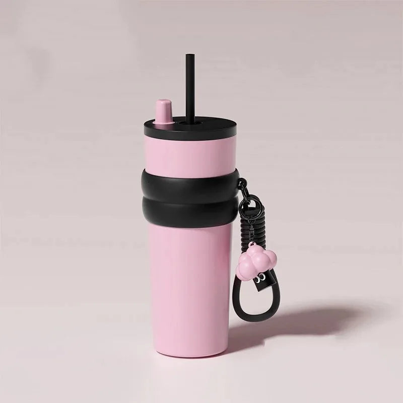 24oz Portability Tumbler with Handle Straw Lid Large Volume Stainless Steel Vacuum In lifestyle view