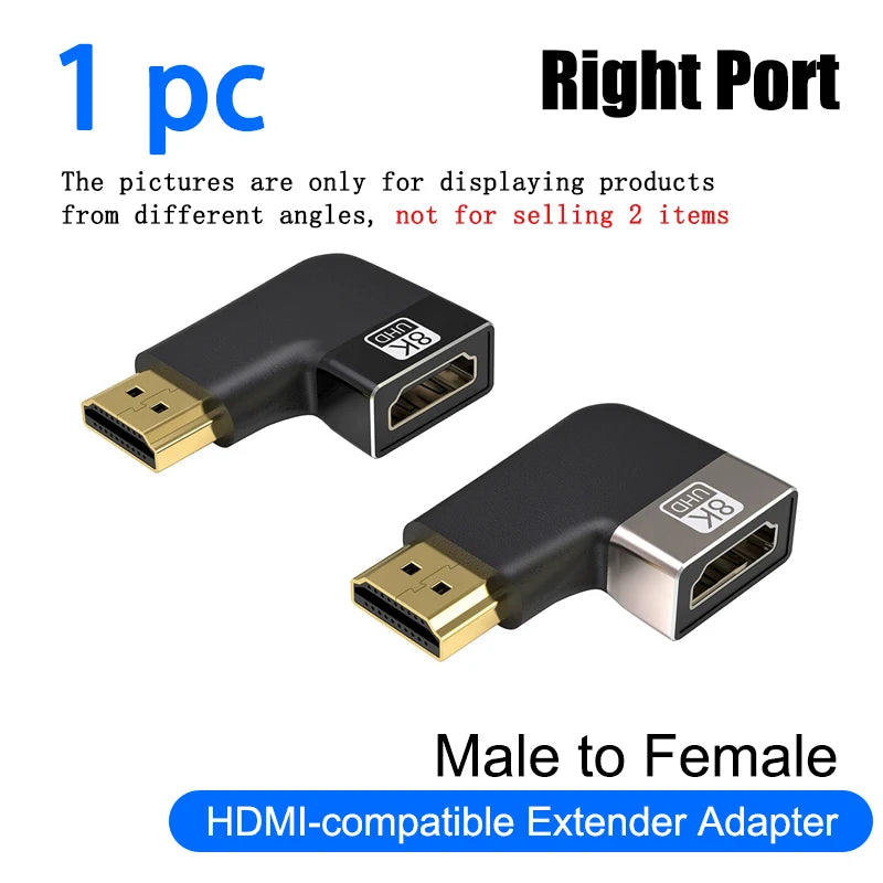 8K HDMI 2.1 Right Angle Adapter | 90 Degree Male to Female Connector for TV and Conso alternate view