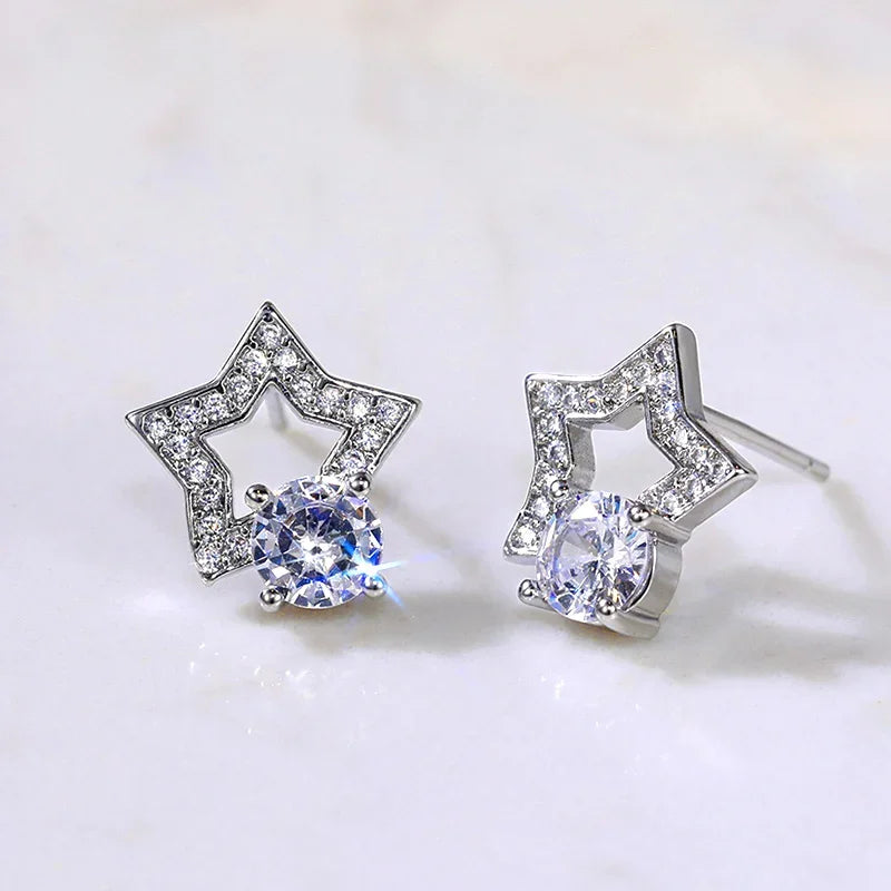Huitan AAA CZ Stud Earrings for Women | Romantic Elegant Cubic Zirconia Jewelry in 7 C close-up view