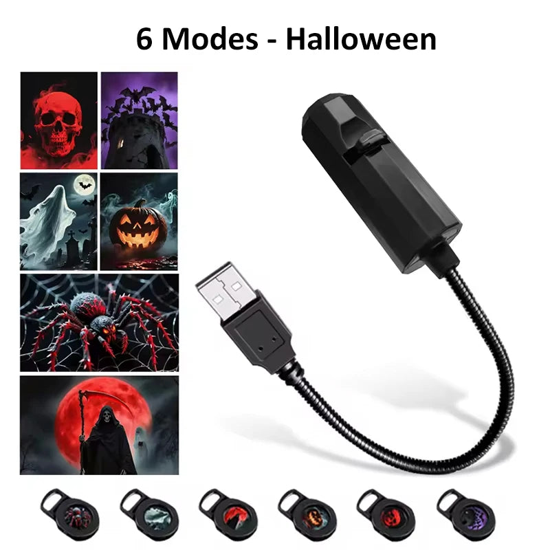 Skull Projection Lamp | Switchable Pattern LED Night Light with USB Power alternate view