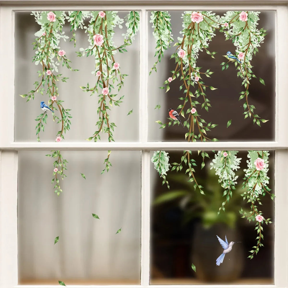 Branches Flowers Birds Window Sticker | Electrostatic Decorative Mural alternate view