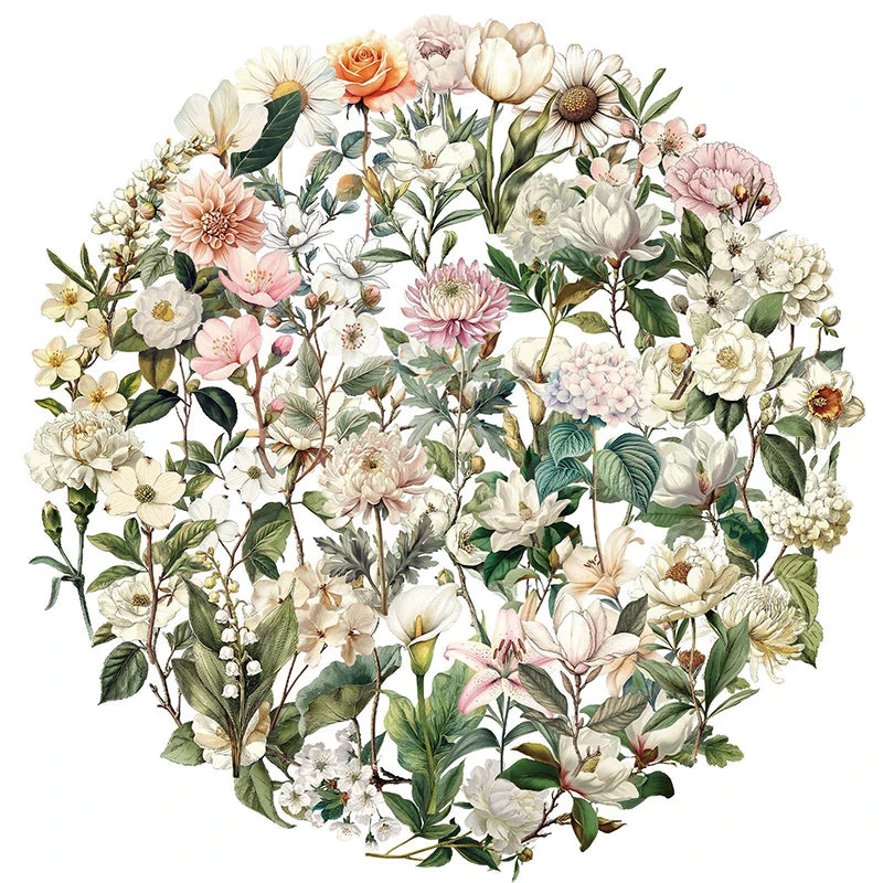 50PCS Transparent Vintage Floral Stickers | Nature Plant Flower Scrapbook Decals alternate view