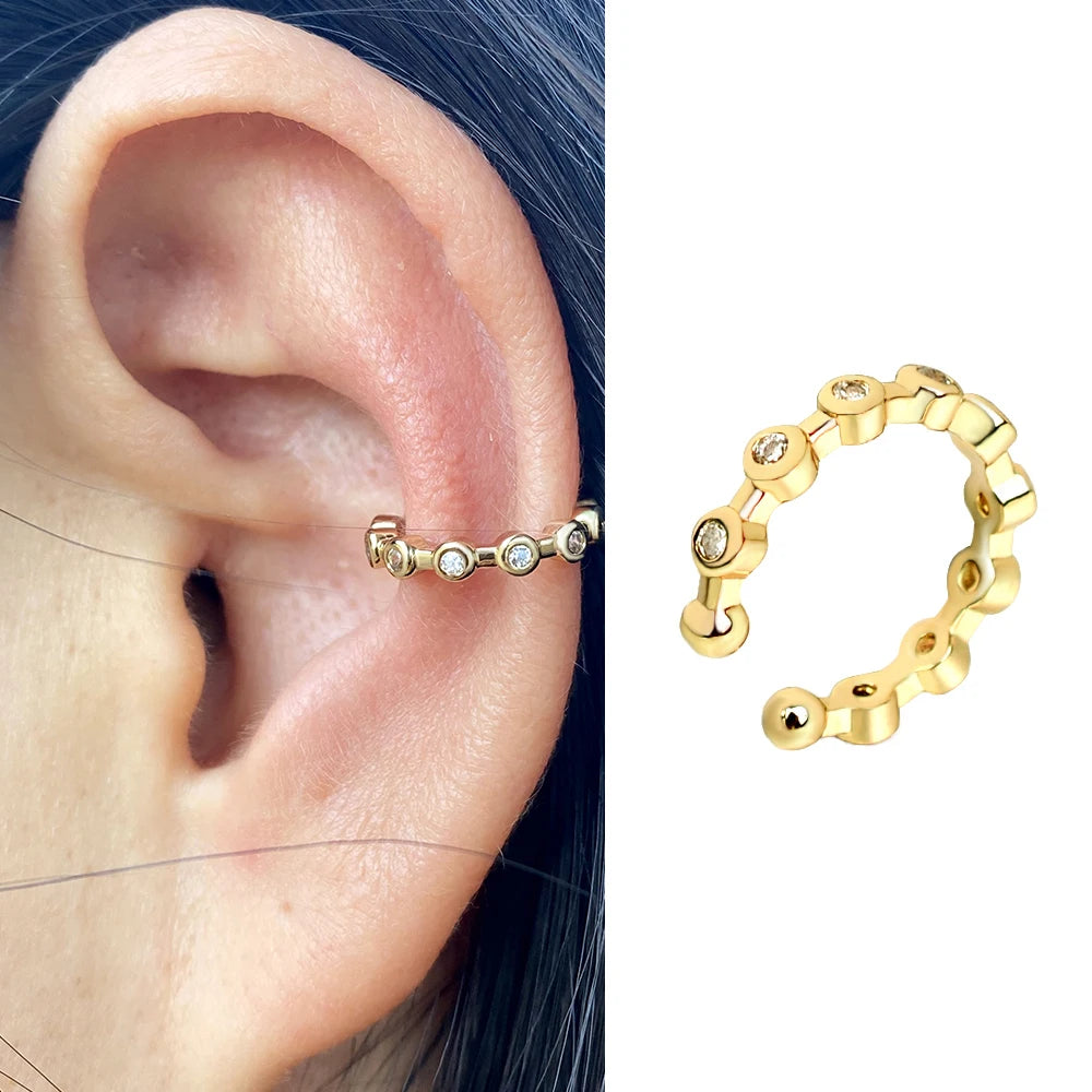 Geometric Rainbow CZ Cuff Clip On Earrings for Women
