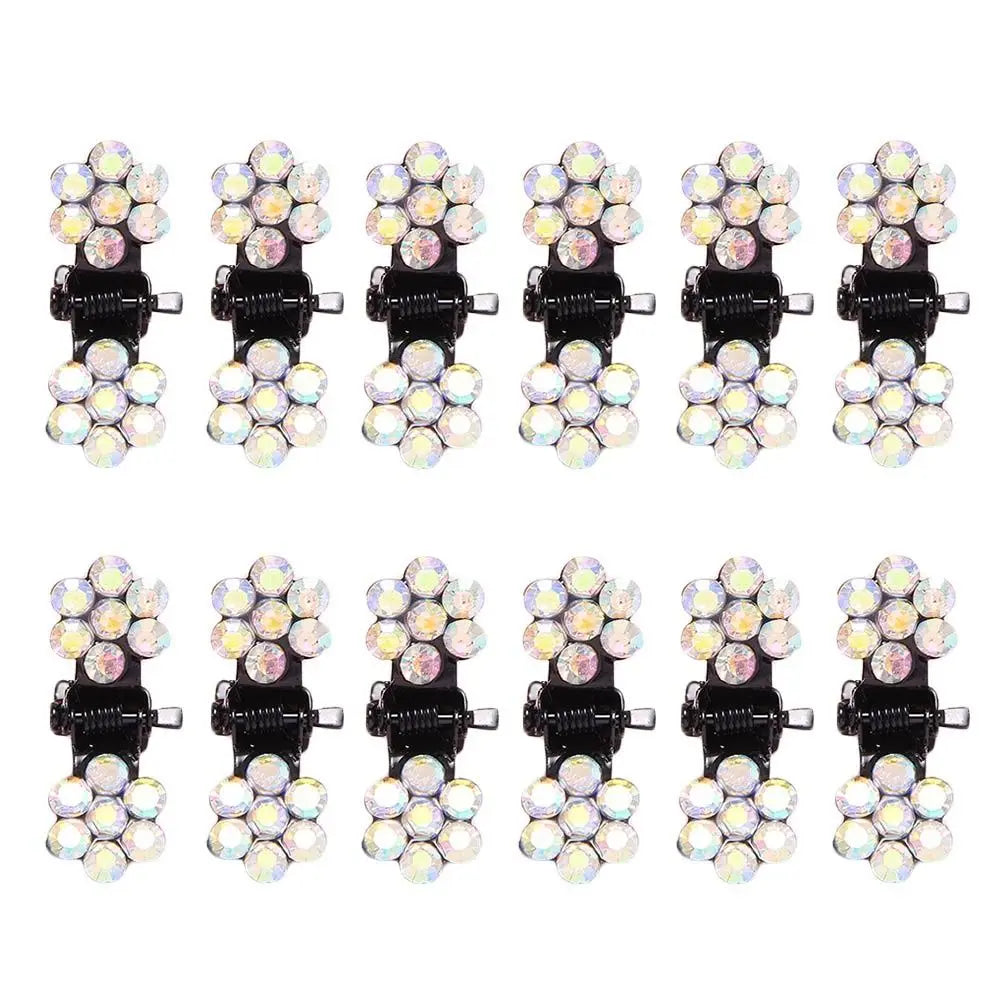 12Pcs Fashion Small Cute Crystal Flowers Metal Mini Hair Claws Hair Clips Girls Hairst close-up view