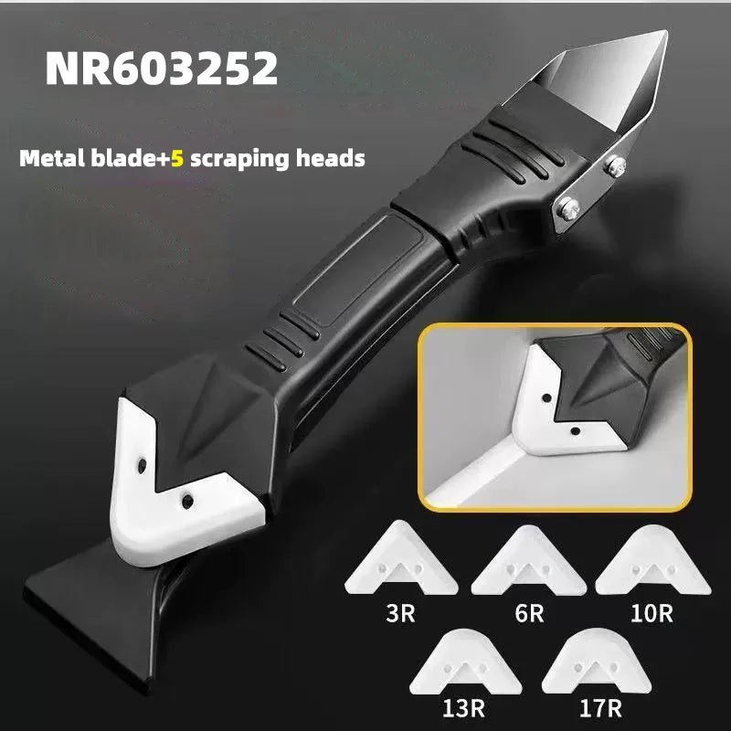 Silicone Scraper Squeegee Glue Remover Knife Caulking Angle Beauty Crack Trowel Tool Grout Scraper Kit with 5pcs Scraper Head