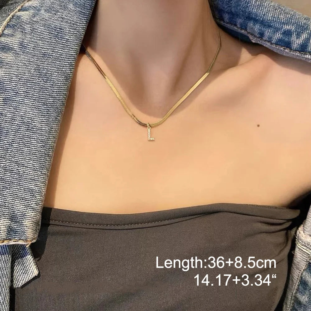 Women Tiny Letter A-Z Initial Necklaces, Small Shiny Letter Girl Chain Choker, Gold Color Stainless Steel Layered Collar Jewelry