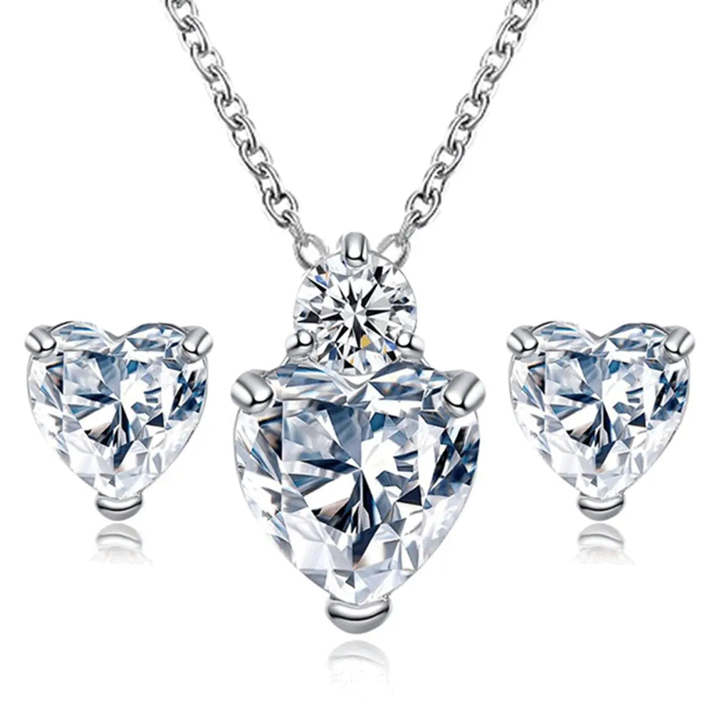 Fashion Silver Color Necklace Earrings Cubic Zirconia Jewelry Sets Elegant Crystal additional angle