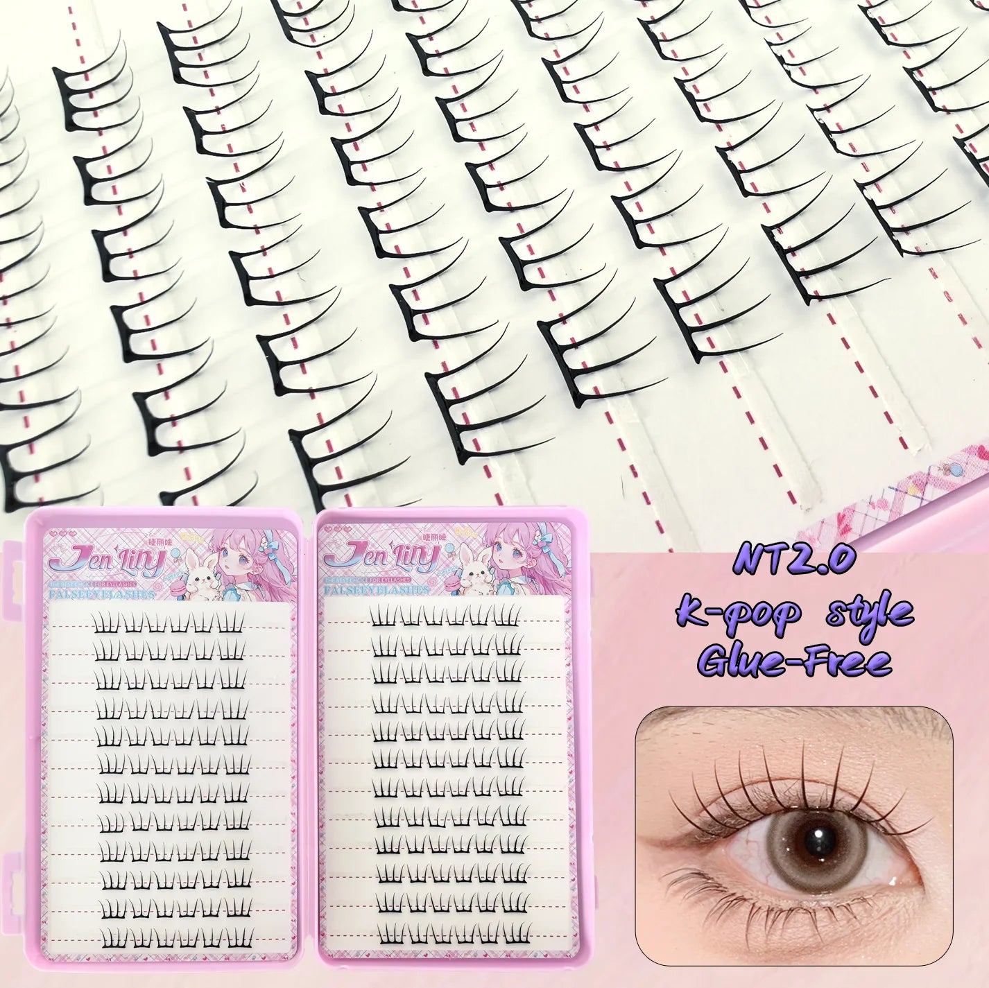 Self Adhesive False Eyelashes No Glue Needed | K-pop 2.0 Style Natural Long Cluster Lash detail view
