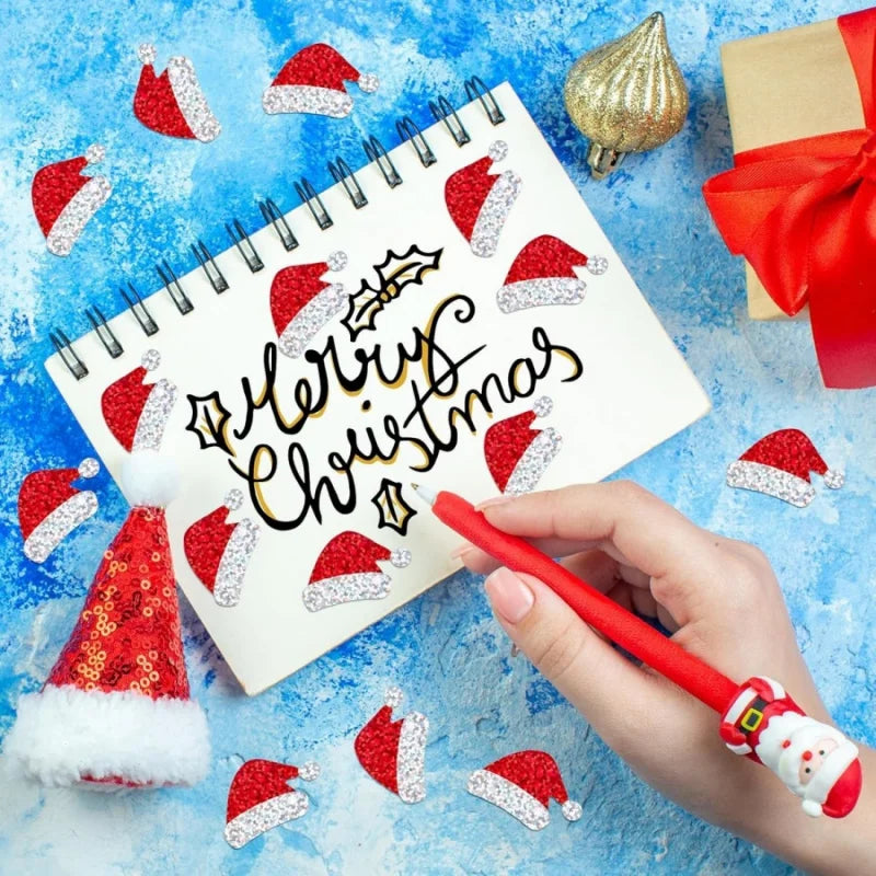 Christmas Hat Stickers | 500pcs Laser Gift Packaging Labels close-up view
