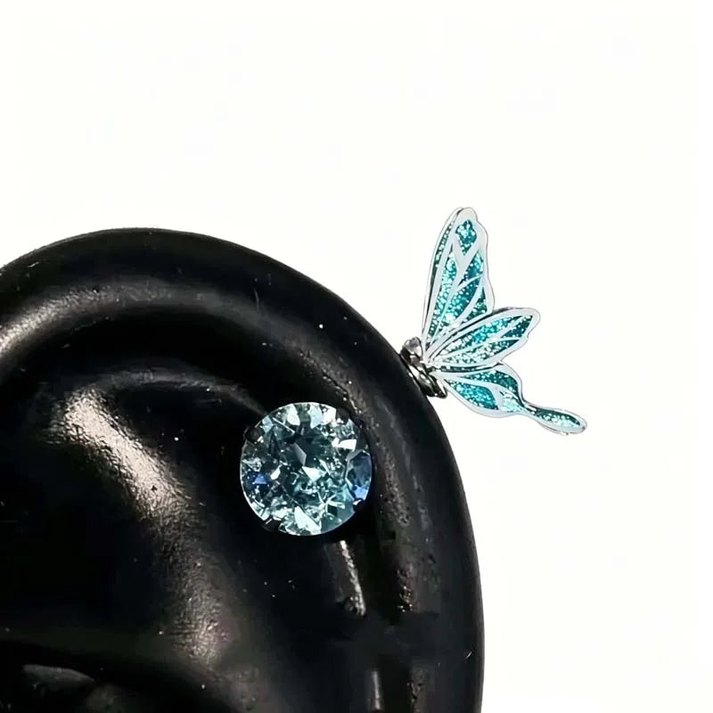 Sweet Cool Enamel Zircon Butterfly Stud Earrings for Women Punk Metal Shiny Crystal P lifestyle view