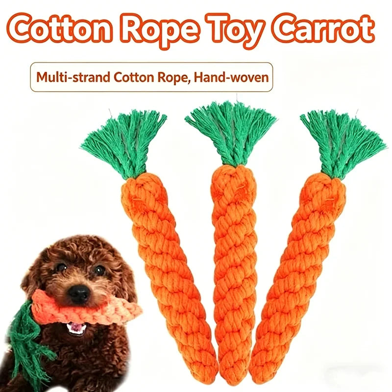 Carrot Cotton Rope Dog Chew Toy Bite Resistant Teeth Cleaning Interactive Play Toy