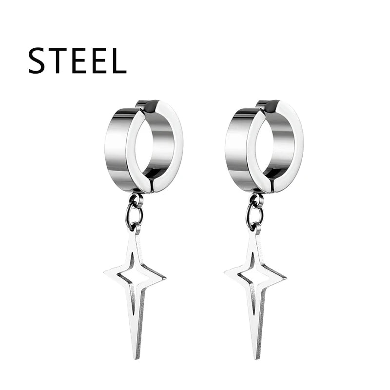 1Pair Punk Star Pendant Hoop Earrings | Clip-On Ear Cuff for Unisex alternate view