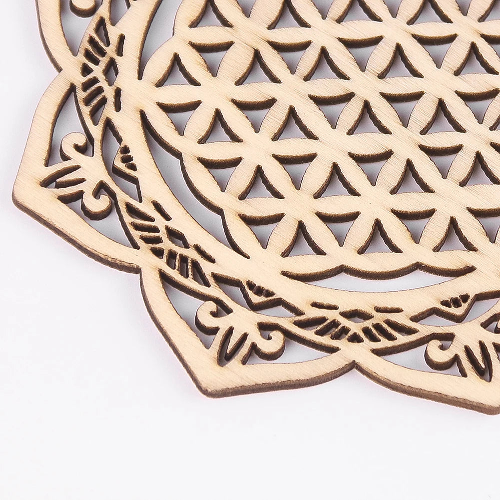 Wooden Chakra Board with Metatron Flower | Laser Engraved Meditation Coaster lifestyle view