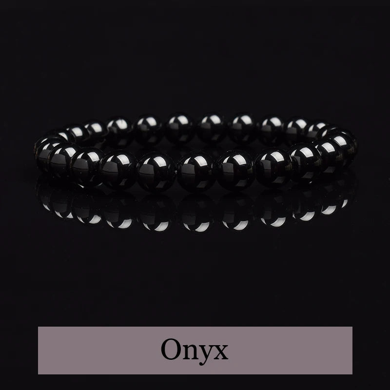 Natural Black Agates Beads Bracelet Women Men Genuine Black Onyx Natural Stone 6mm additional angle