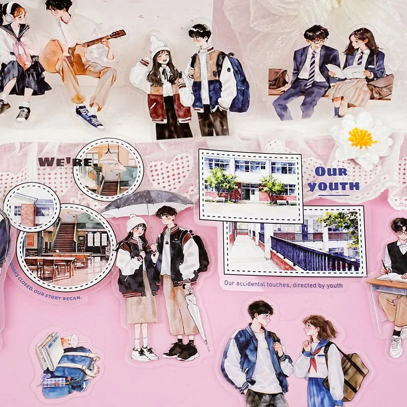 15 Pcs PET Character Sticker Set for Journaling | Die-Cut Scrapbook Decoration Stickers detail view