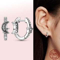 Hot Sell New 925 Silver hoop Moon Star Earrings White Stone Love Pendant DIY Jewelry alternate view