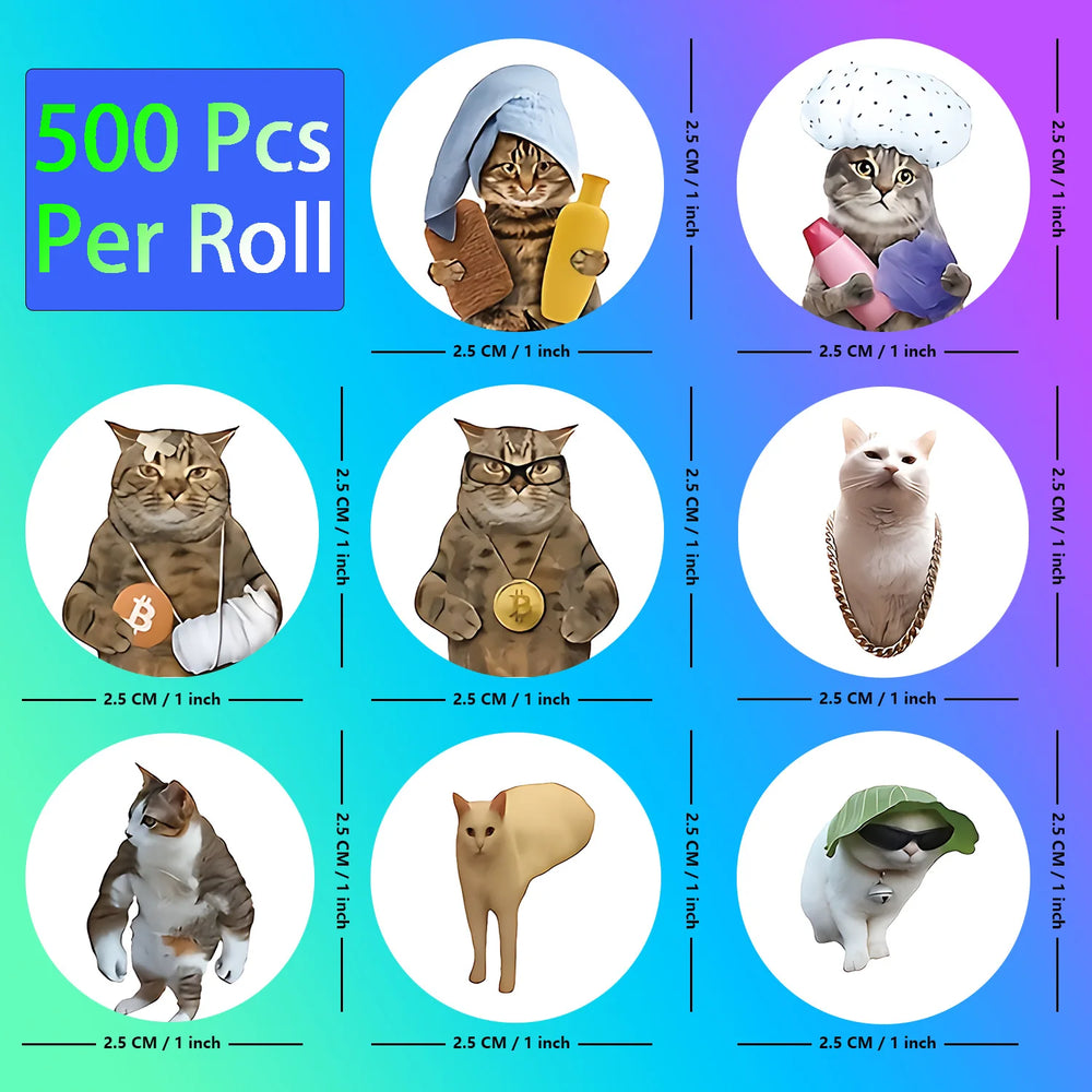 1Roll(500Pcs) Lovely Pet Cats Meme Stickers 2.5cm/1.0'' 48 Designs Decal Labels for T alternate view