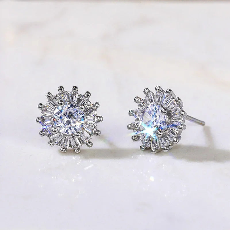 Huitan AAA CZ Stud Earrings for Women | Romantic Elegant Cubic Zirconia Jewelry in 7 lifestyle view