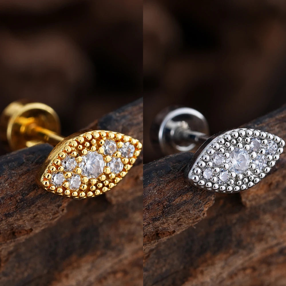 1pcs Crystals Zircon Ear Studs Smiling Crown Star-Style Earring Piercing Oreja Stainless Helix Cartilage Tragus Lobe Piercing