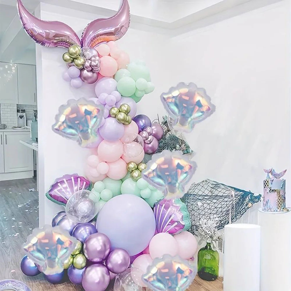 4-Pack Colorful Shell-Shaped Aluminum Foil Balloons | Ocean-Themed Party Decor close-up view