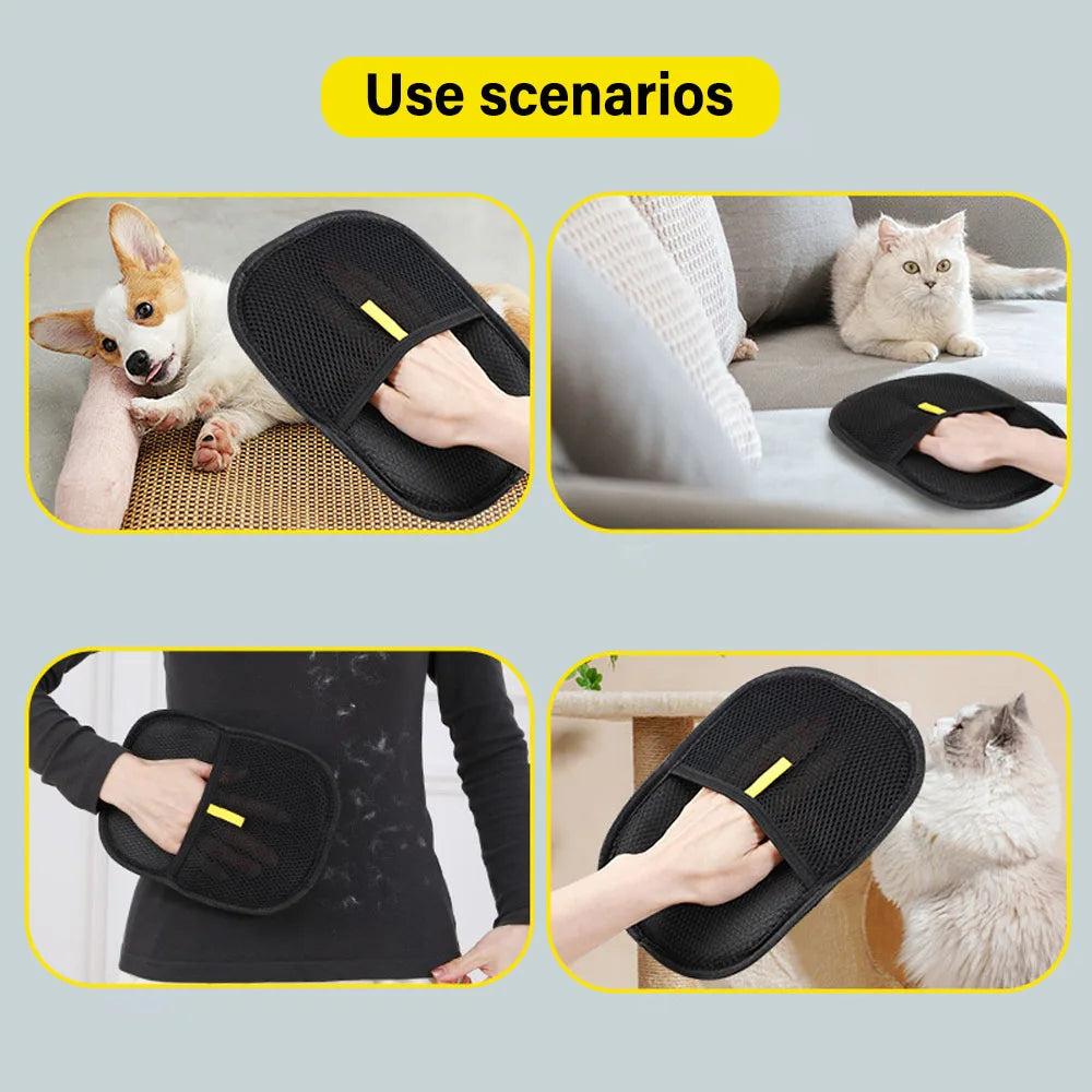 Pet Grooming Gloves Static Dedusting Brush Pet Hair Remover Brush Removing Dog Cat Hai close-up view