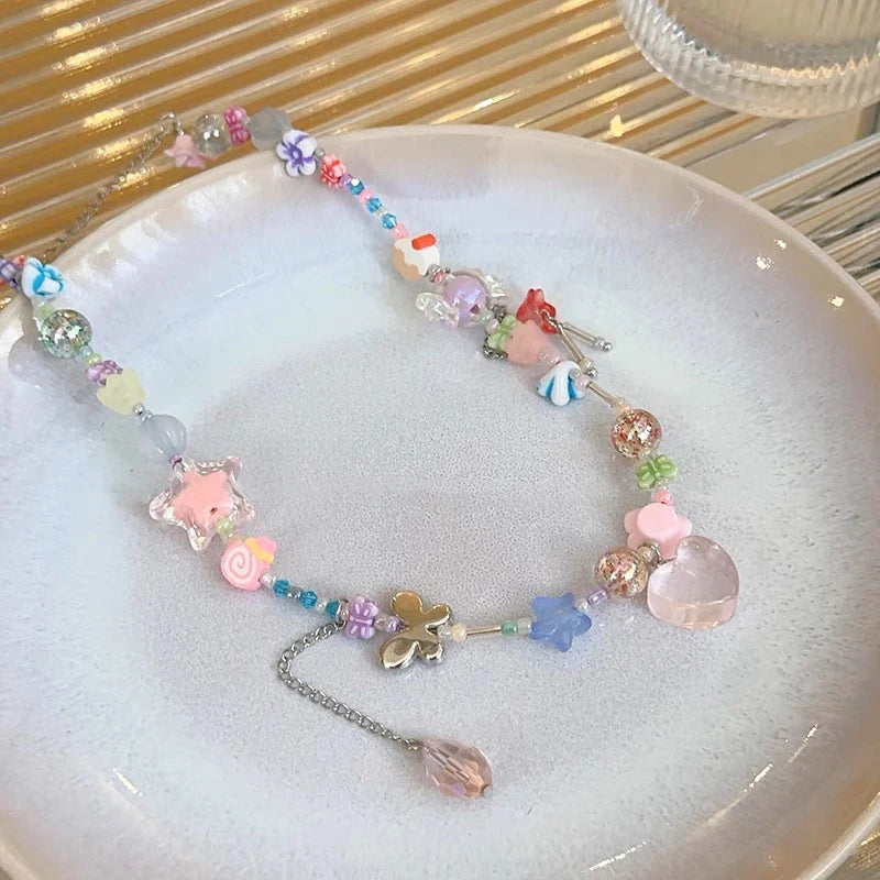 Colorful Candy Beaded Choker Necklace | Y2K Sweet Cute Short Clavicle Chain alternate view