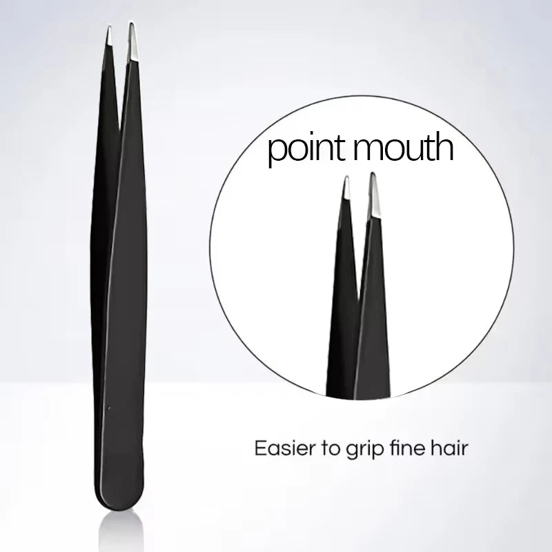 Stainless Steel Black Eyebrow Tweezer with Slant and Flat Point Beauty Tools for Eyelash detail view