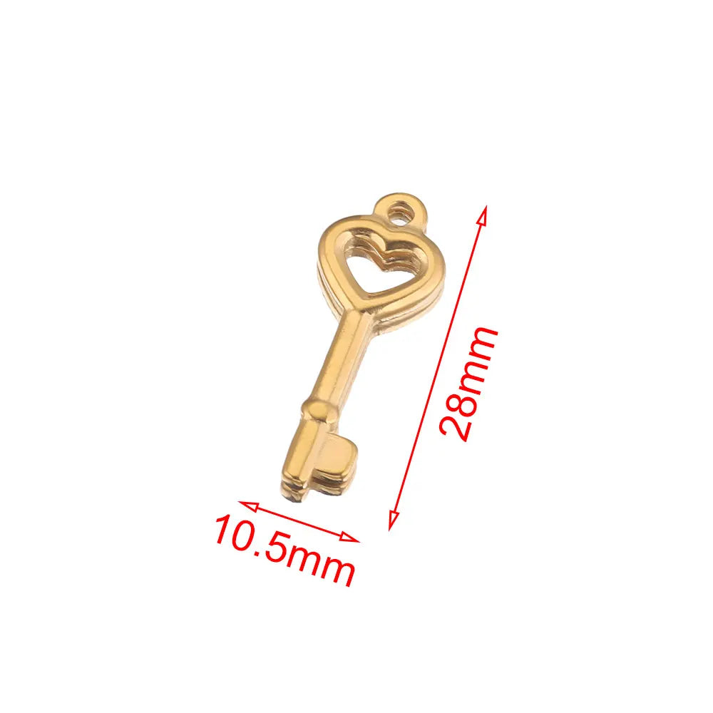 5pcs Stainless Steel Heart Lock Key Gold Plated Love Pendant Punk Hip Hop for DIY Neck close-up view