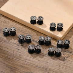 Gothic Norse Viking Runes Stud Earrings for Men | Stainless Steel Punk Jewelry close-up view