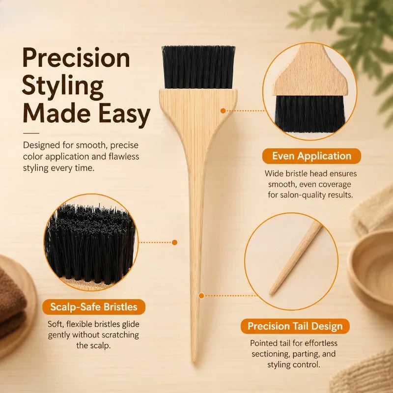 Natural Wood Handle Hair Dye Brush with Nylon Bristles Hair Color Applicator for Preci close-up view