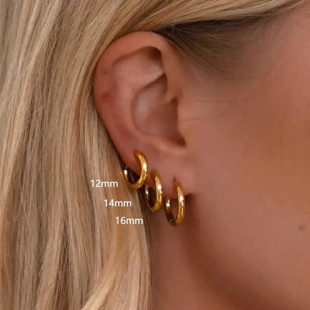 2.5mm Stainless Steel Hoop Earrings for Women Men Stackable Round Gold Color Hiphop Stea detail view