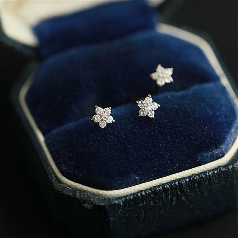 925 Sterling Silver Stud Earrings with Pavé Crystal Star | Simple Fashion Jewelry for close-up view