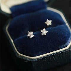 925 Sterling Silver Stud Earrings with Pavé Crystal Star | Simple Fashion Jewelry for close-up view