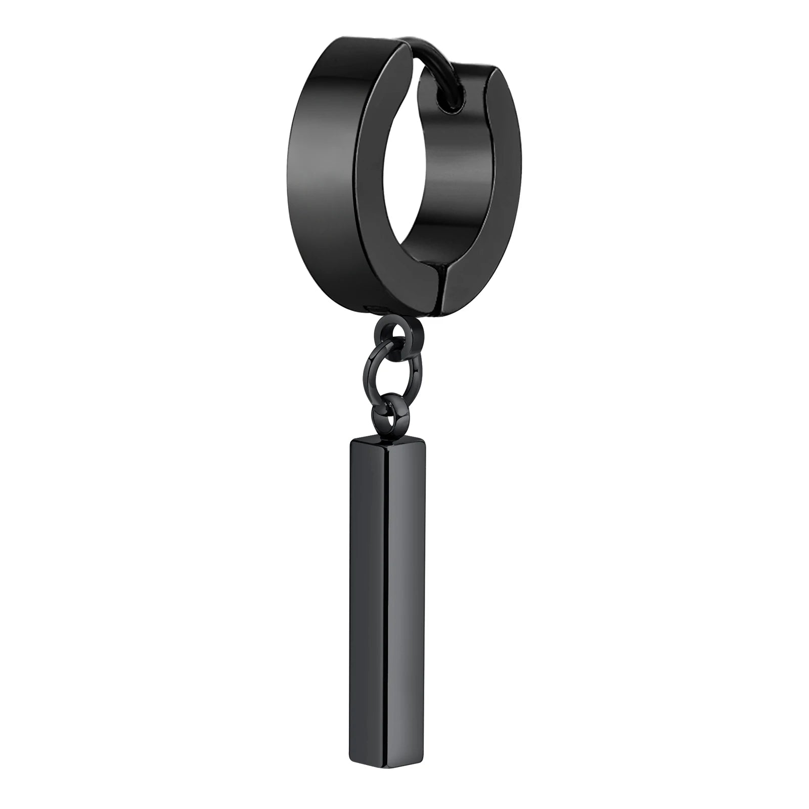 Men's Cool Punk Statement Geometric Bar Hoop Huggie Earrings Gifts Jewelry, Waterproof close-up view