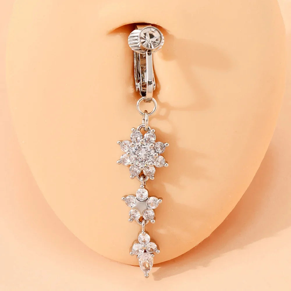 Clip On Belly Button Ring Butterfly Copper Zircon Pink Fake Belly Piercing Umbilical Nav detail view
