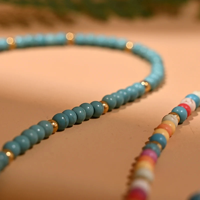 Colorful Stone Choker Necklace | Round Evil Charm Pendant for Women additional angle