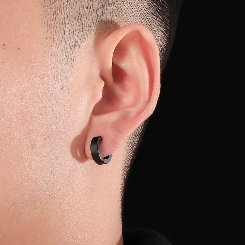 1/5 Pairs Men Women Punk Rock Stainless Steel Huggie Ear Circle Earring Piercing Push- close-up view
