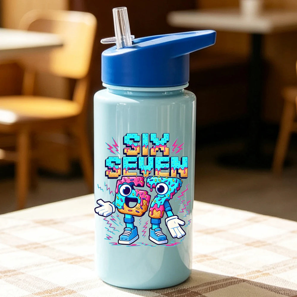 1 Piece 500ml (17 fl oz) 67 Printed Straw Cup, Summer Water Bottle, BPA Free, Porta additional angle