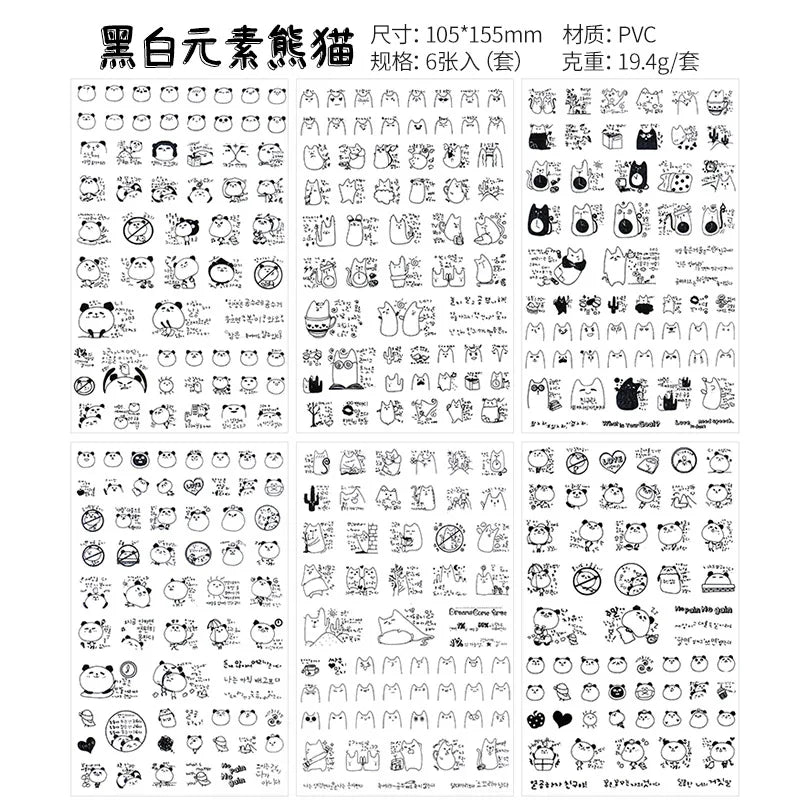 6Pcs Waterproof Cartoon Sticker Set | Cute DIY Decals for Laptops, Phones, and Planners detail view
