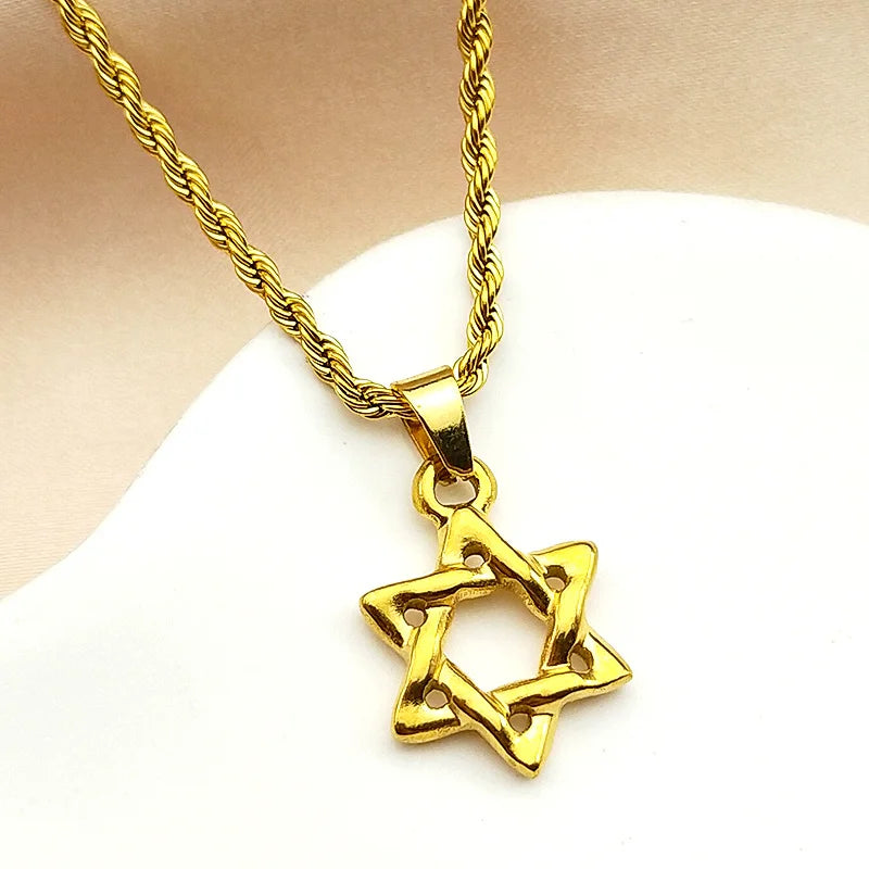 Magen David Star Pattern Chain For Women Men Stainless Steel Gold Color Judaism Faith lifestyle view