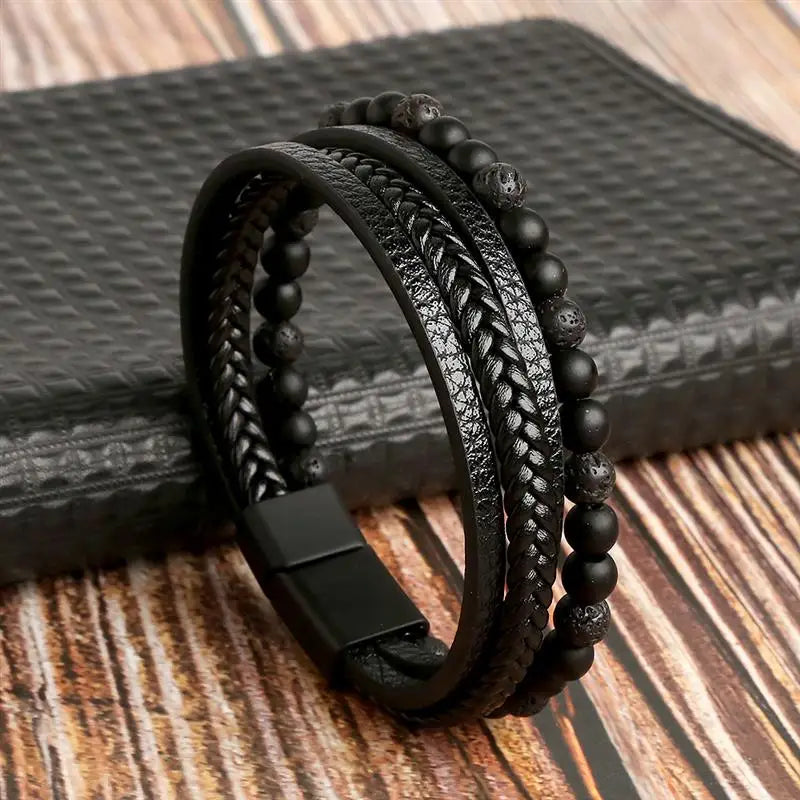 Classic Men's Leather Bracelet New Style Hand-woven Multi-layer Combination Accessory lifestyle view